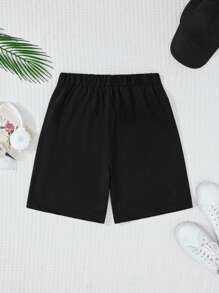 RueChic Tween Girls Letter Graphic Elastic Waist Shorts - Black - View 2