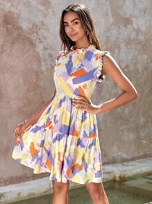 RueChic Allover Print Ruffle Hem Dress - Multicolor - View 4