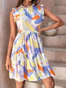 RueChic Allover Print Ruffle Hem Dress - Multicolor - View 5