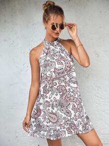 EURMUSE Paisley Print Halter Neck Dress - Multicolor - View 1