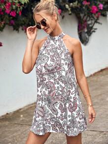 EURMUSE Paisley Print Halter Neck Dress - Multicolor - View 4