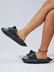 Hombres tiburón de dibujos animados diseño Chanclas , negro exterior EVA Chanclas - Negro - Ver 2