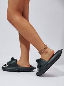 Hombres tiburón de dibujos animados diseño Chanclas , negro exterior EVA Chanclas - Negro - Ver 3