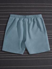 Manfinity RebelGame Men Letter Patched Drawstring Waist Shorts - Dusty Blue - View 2