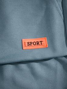 Manfinity RebelGame Men Letter Patched Drawstring Waist Shorts - Dusty Blue - View 5