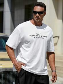 GENTILAND Hombres Camiseta con estampado de slogan - Blanco - Ver 3