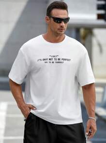 GENTILAND Hombres Camiseta con estampado de slogan - Blanco - Ver 4