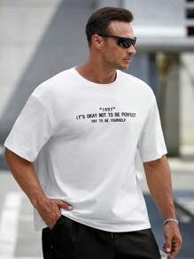 GENTILAND Hombres Camiseta con estampado de slogan - Blanco - Ver 5