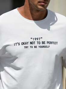 GENTILAND Hombres Camiseta con estampado de slogan - Blanco - Ver 6