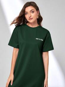 Mulvari Slogan Graphic Drop Shoulder Tee Dress - Dark Green - View 4