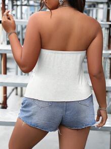 SHEIN Unity 大碼前抽繩不對稱下擺抹胸上衣 - 白色 - 查看 2