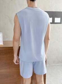 Manfinity RebelGame Bộ hai mảnh Nam Dây kéo Túi Đường may lộ ra ngoài Lá thư Giải trí - Màu xanh nhạt - Xem 2