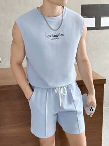 Manfinity RebelGame Bộ hai mảnh Nam Dây kéo Túi Đường may lộ ra ngoài Lá thư Giải trí - Màu xanh nhạt - Xem 3