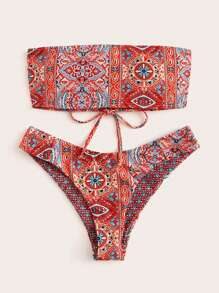 滿版印花抹胸比基尼泳裝 - 彩色 - 查看 1