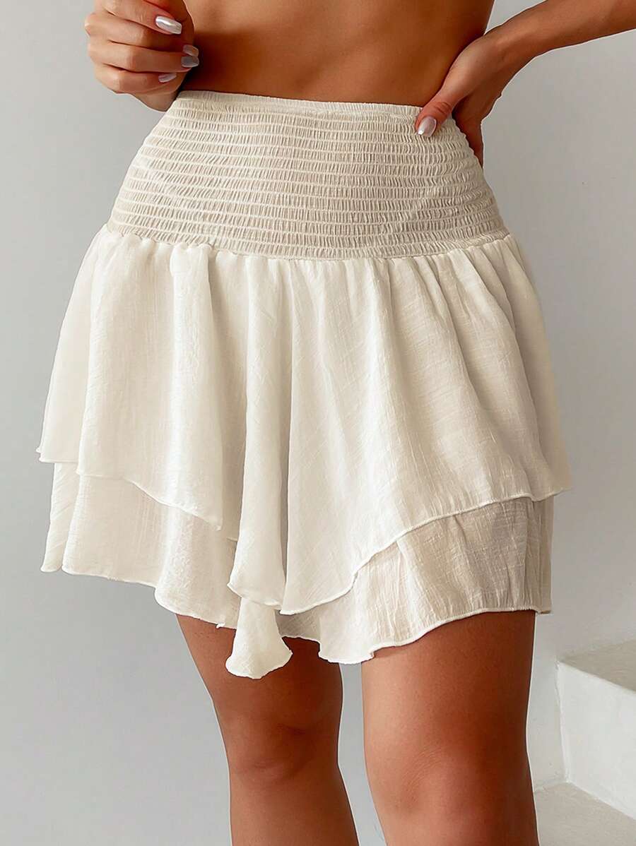 SHEIN Two Layer Hem Cover Up Skirt - Apricot - View 1