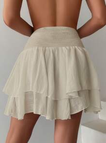 SHEIN Two Layer Hem Cover Up Skirt - Apricot - View 2