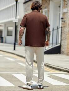 GENTILAND Loose Fit Men Solid Color Short Sleeve Casual Shirt And Pants Set - Multicolor - View 2