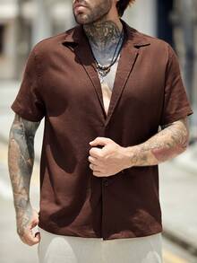 GENTILAND Loose Fit Men Solid Color Short Sleeve Casual Shirt And Pants Set - Multicolor - View 3