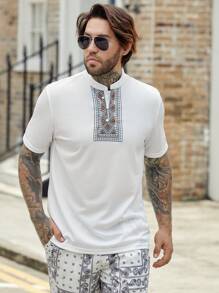 Manfinity VCAY 男士幾何印花POLO衫 - 白色 - 查看 5