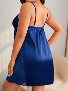 SilkySpell Plus Contrast Lace Satin Cami Pajama Nightdress