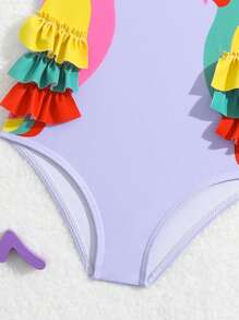 Bebé niña Bañador una pieza con estampado de loro ribete con fruncido - Morado - Ver 4