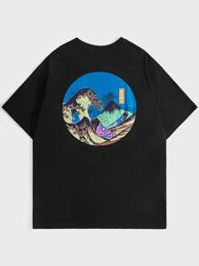 EASEVO Nam Áo thun Bông Thư tiếng Nhật & In Sóng - màu đen - Xem 1