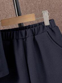 SHEIN 男大童字母補丁細節T恤和短褲 - 藏蓝色 - 查看 6