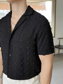 GENTILAND 宽松版型男士瑞士圆点印花衬衫（不含 T 恤，翻领） - 黑色 - 查看 4