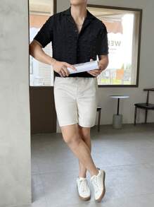 GENTILAND 宽松版型男士瑞士圆点印花衬衫（不含 T 恤，翻领） - 黑色 - 查看 6