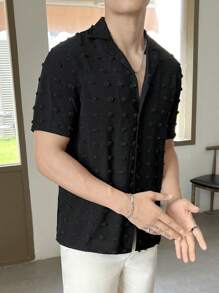 GENTILAND 宽松版型男士瑞士圆点印花衬衫（不含 T 恤，翻领） - 黑色 - 查看 3