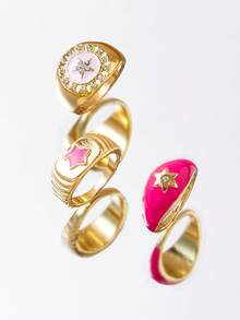 SHEIN ICON 3入組/套時尚鋅合金星形裝飾戒指適合女士日常裝飾