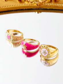 SHEIN ICON 3入組/套時尚鋅合金星形裝飾戒指適合女士日常裝飾