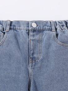 Genkimix Kids Young Boys' Loose Fit Straight Leg Jeans With Elastic Waistband, Medium Blue, School, Campus, College Chic Outfits For Autumn/Winter - Medium Wash - View 3