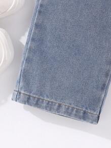 Genkimix Kids Young Boys' Loose Fit Straight Leg Jeans With Elastic Waistband, Medium Blue, School, Campus, College Chic Outfits For Autumn/Winter - Medium Wash - View 4