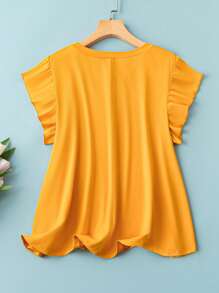 SHEIN LUNE Plus Solid Ruffle Trim Tee - Yellow - View 2