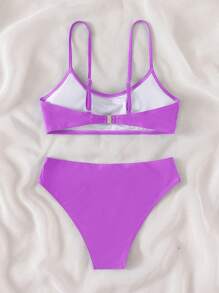 Swim Basics Teen Girl Solid Bikini Set Summer Beach - Purple - View 2