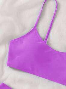 Swim Basics Teen Girl Solid Bikini Set Summer Beach - Purple - View 3