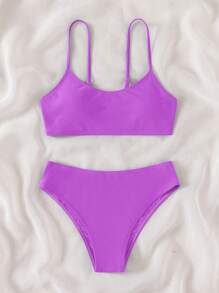 Swim Basics Teen Girl Solid Bikini Set Summer Beach - Purple - View 4