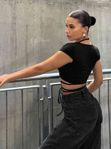 SHEIN ICON monocolore Top corto & Top bretelle sottile