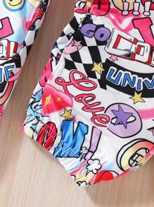 SHEIN Girls Letter & Heart Print Joggers - Multicolor - View 3