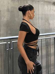 SHEIN ICON monocolore Top corto & Top bretelle sottile