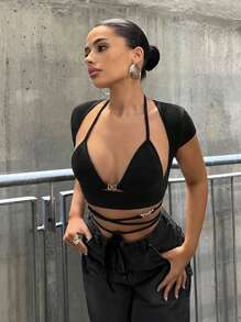 SHEIN ICON monocolore Top corto & Top bretelle sottile