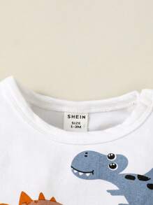 SHEIN 嬰兒男童恐龍印花連體衣、運動長褲與帽子 - 彩色 - 查看 5