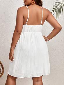 Dreamara 大碼素色褶邊露背吊帶洋裝 - 白色 - 查看 2
