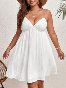 Dreamara 大碼素色褶邊露背吊帶洋裝 - 白色 - 查看 5