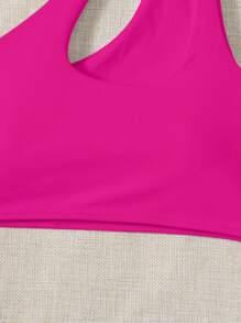 SHEIN Swim 素色鏤空單肩比基尼泳裝上衣 - 玫紅色 - 查看 3