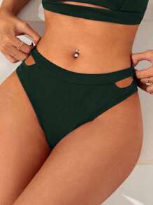 SHEIN 素色鏤空泳衣下裝 - 墨綠色 - 查看 1