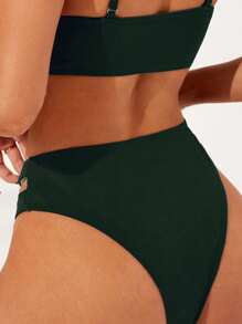 SHEIN 素色鏤空泳衣下裝 - 墨綠色 - 查看 2