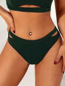 SHEIN 素色鏤空泳衣下裝 - 墨綠色 - 查看 3