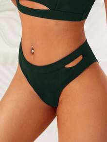 SHEIN 素色鏤空泳衣下裝 - 墨綠色 - 查看 4